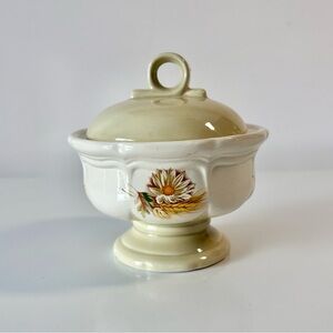 Vintage Daisy & Wheat Vitrex Ceramic Pedestal Bowl with Lid Cottage Grandma